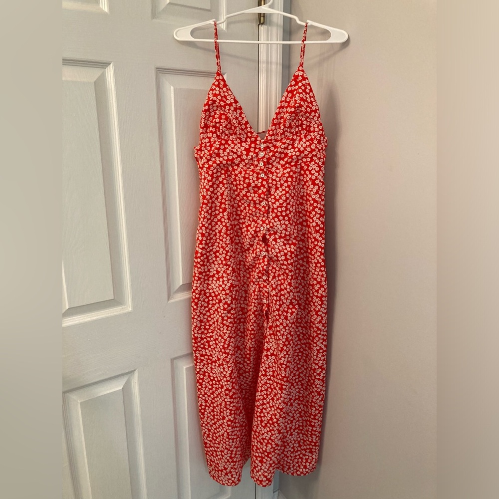 Blush Boutique red and white floral button up dress midi size small
